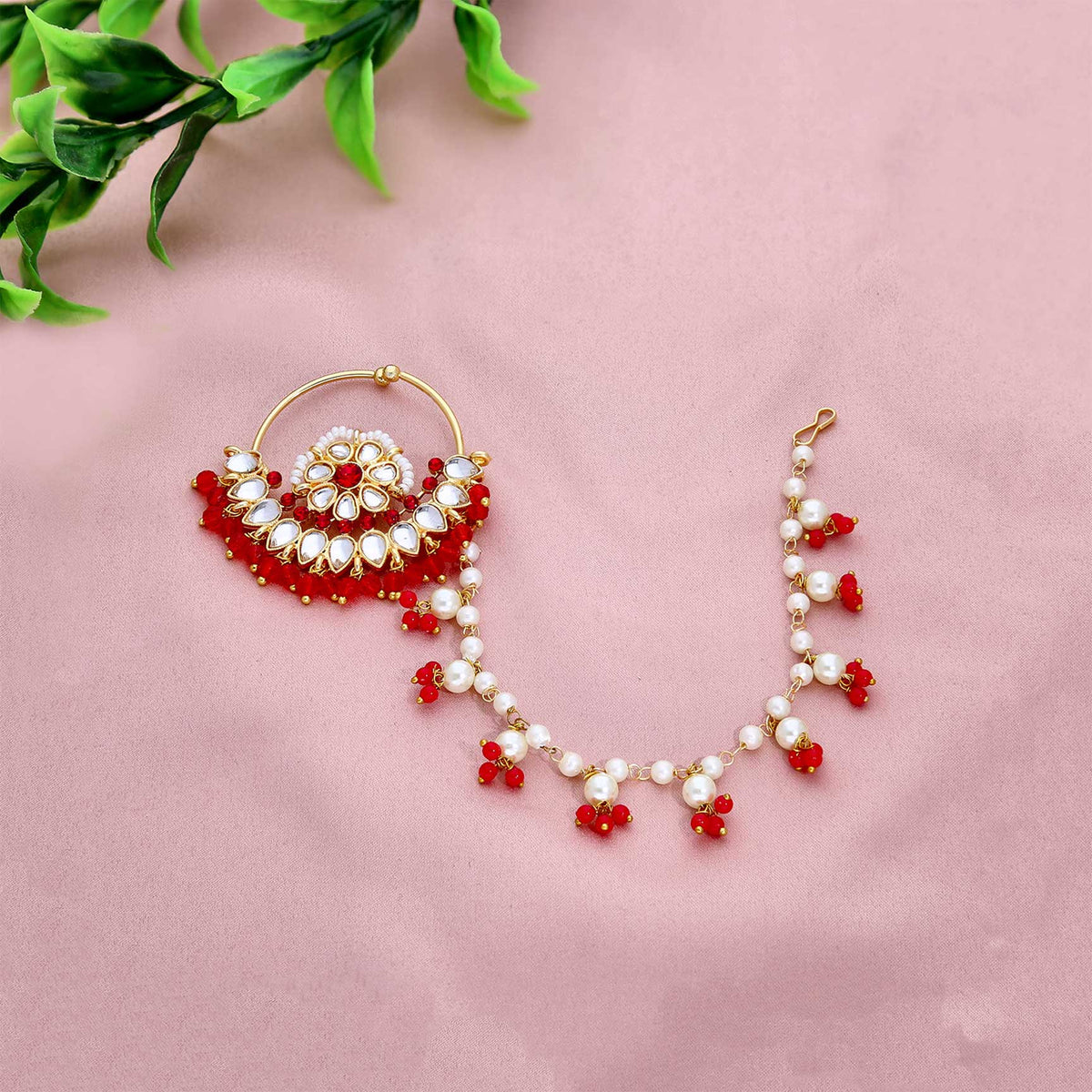 Ethnic Bridal Nose Ring/Nath with chain - ESKU301800585
