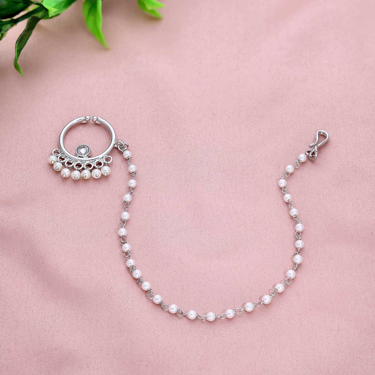 Stone Nose Ring With Pearls - ESKU301800591