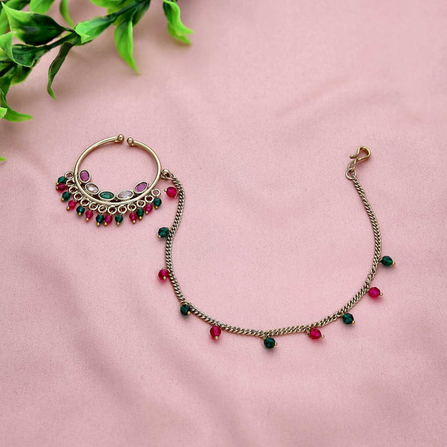 Stone Studded Non Piercing Metal Nose Ring - ESKU301800592