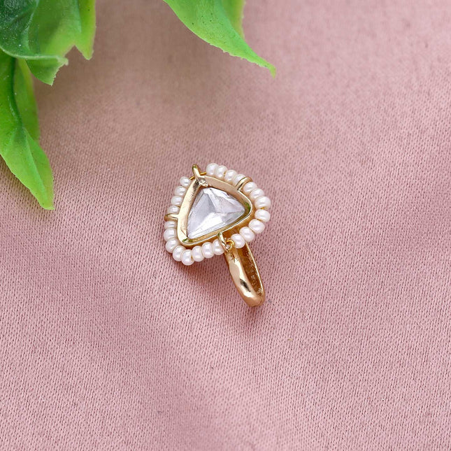 Kundan Moti Nose Ring With Gold Plating - ESKU301800598