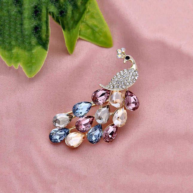 Studded Peacock Shaped Brooch - ESKU301800638