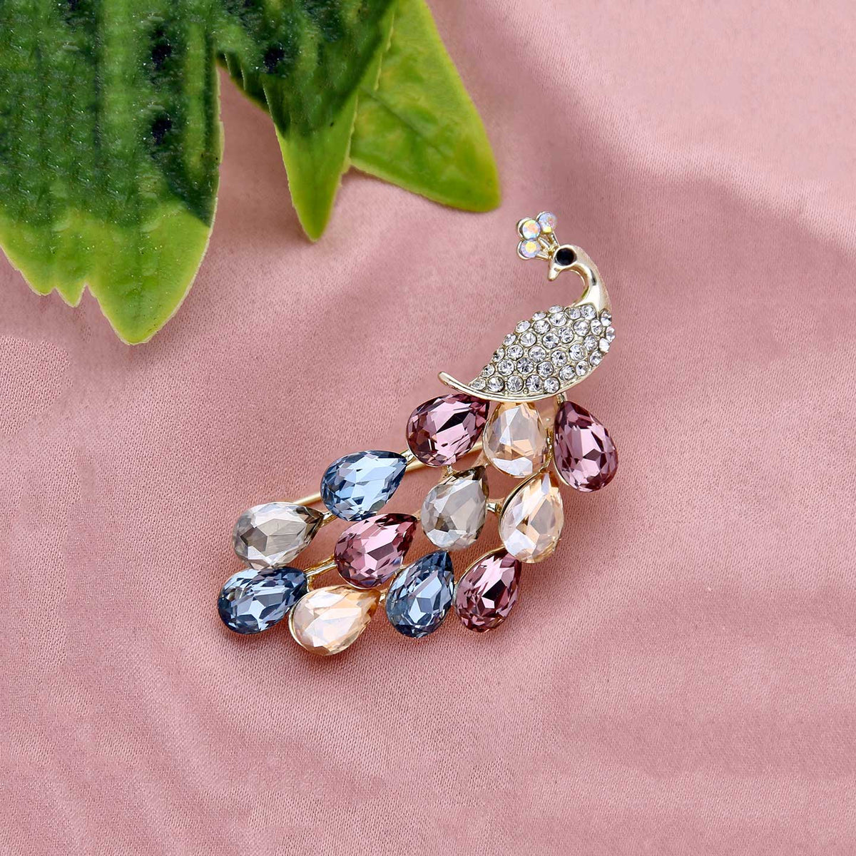 Studded Peacock Shaped Brooch - ESKU301800638