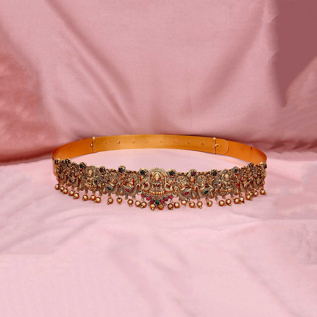 Matte finish real kemp-green Lakshmi-Peacock waist band - ESKU301800689