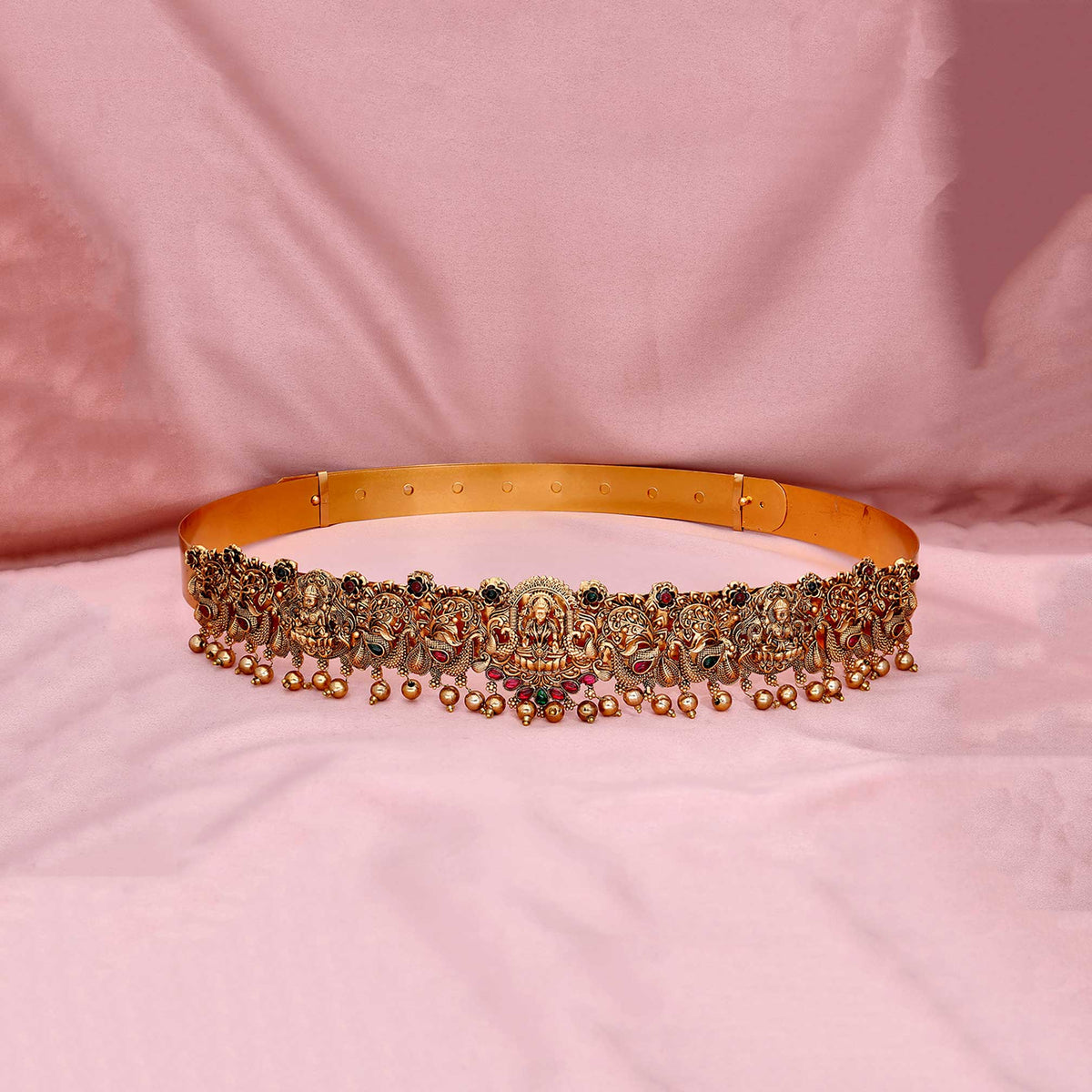 Matte finish real kemp-green Lakshmi-Peacock waist band - ESKU301800689