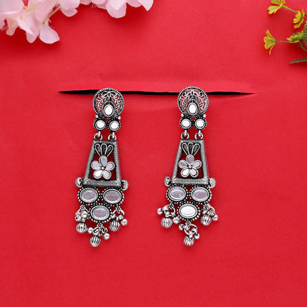 Oxidised Mirror Work Earring - ESKU302101985