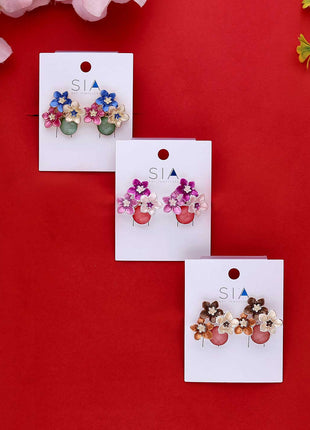 Colorful Crystal Flower Stud Earrings - ESKU302102008