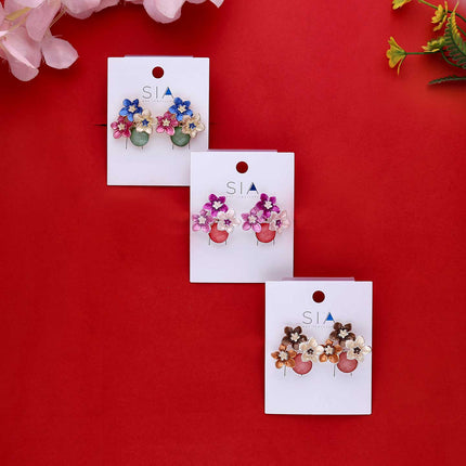 Colorful Crystal Flower Stud Earrings - ESKU302102008