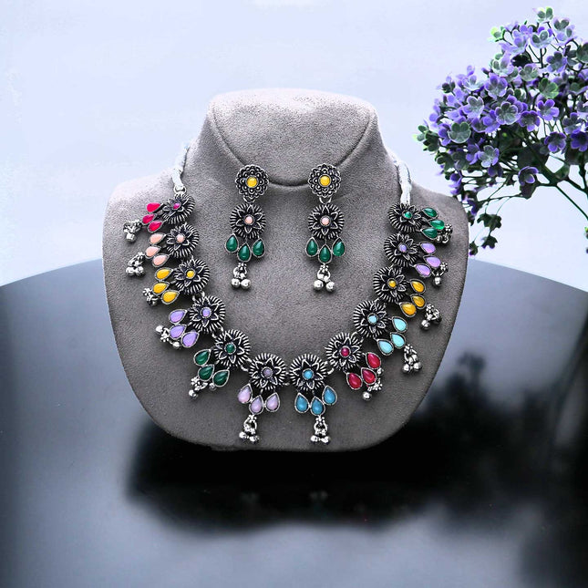 Oxidised Multicolor Necklace Set - ESKU302102027