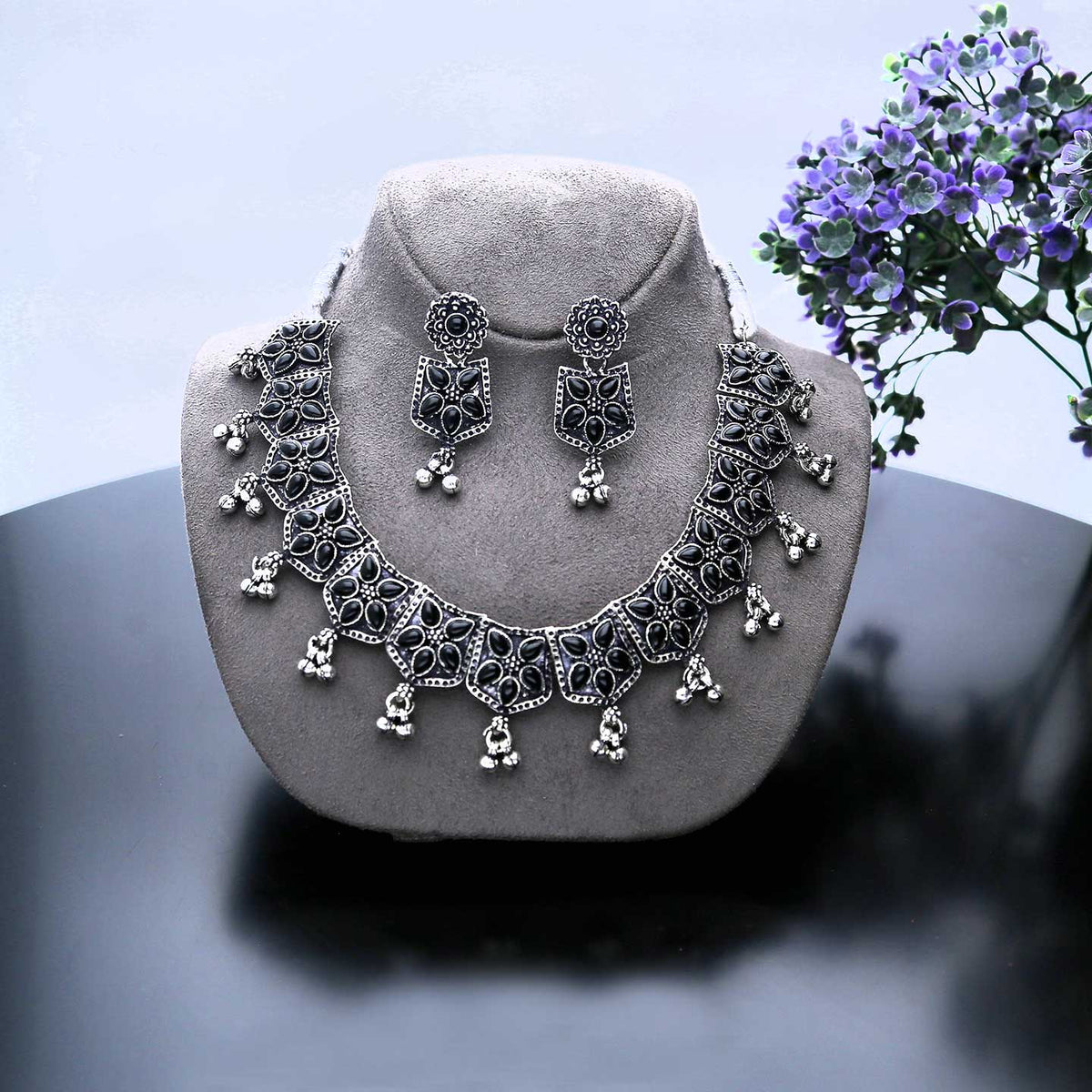 Oxidized Necklace With Earring Set - ESKU302102029
