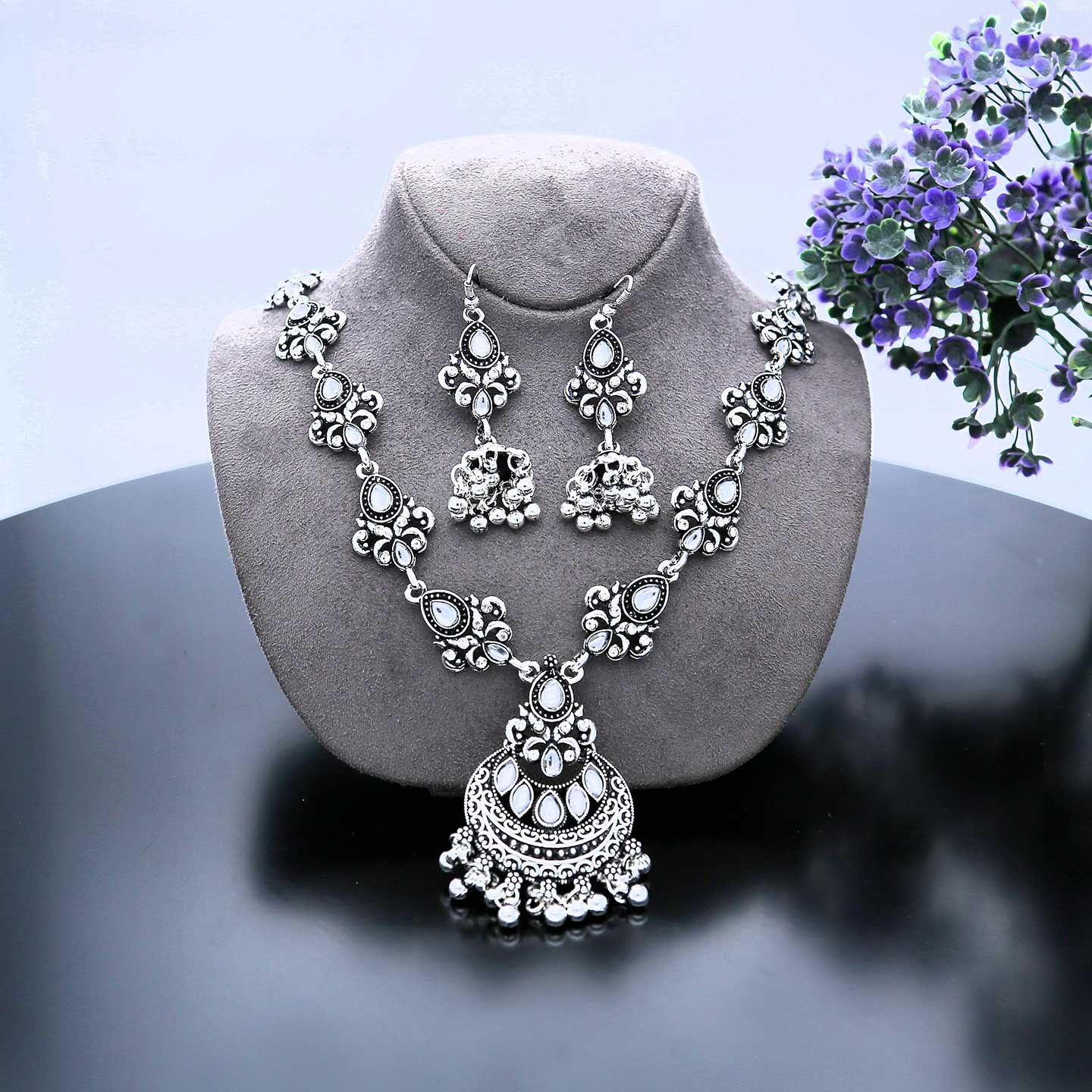 Stylish Long Multicolour Oxidised Necklace Set - ESKU302102039