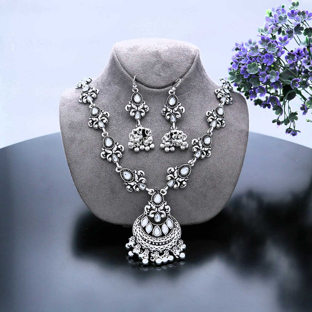 Stylish Long Multicolour Oxidised Necklace Set - ESKU302102039