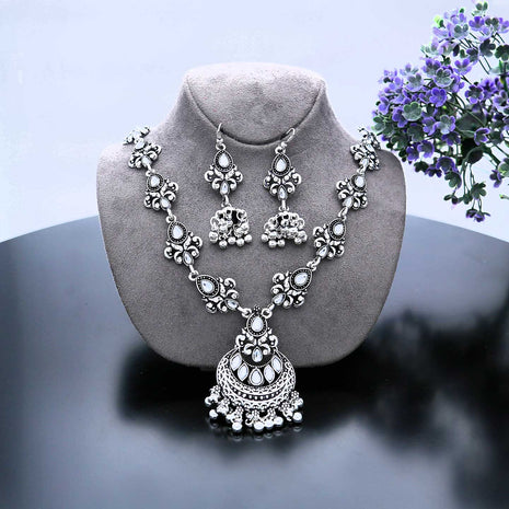 Stylish Long Multicolour Oxidised Necklace Set - ESKU302102039