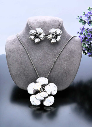 Silver Flower Necklace Set - ESKU302102040