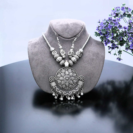 Long Oxidised Necklace Set - ESKU302102042