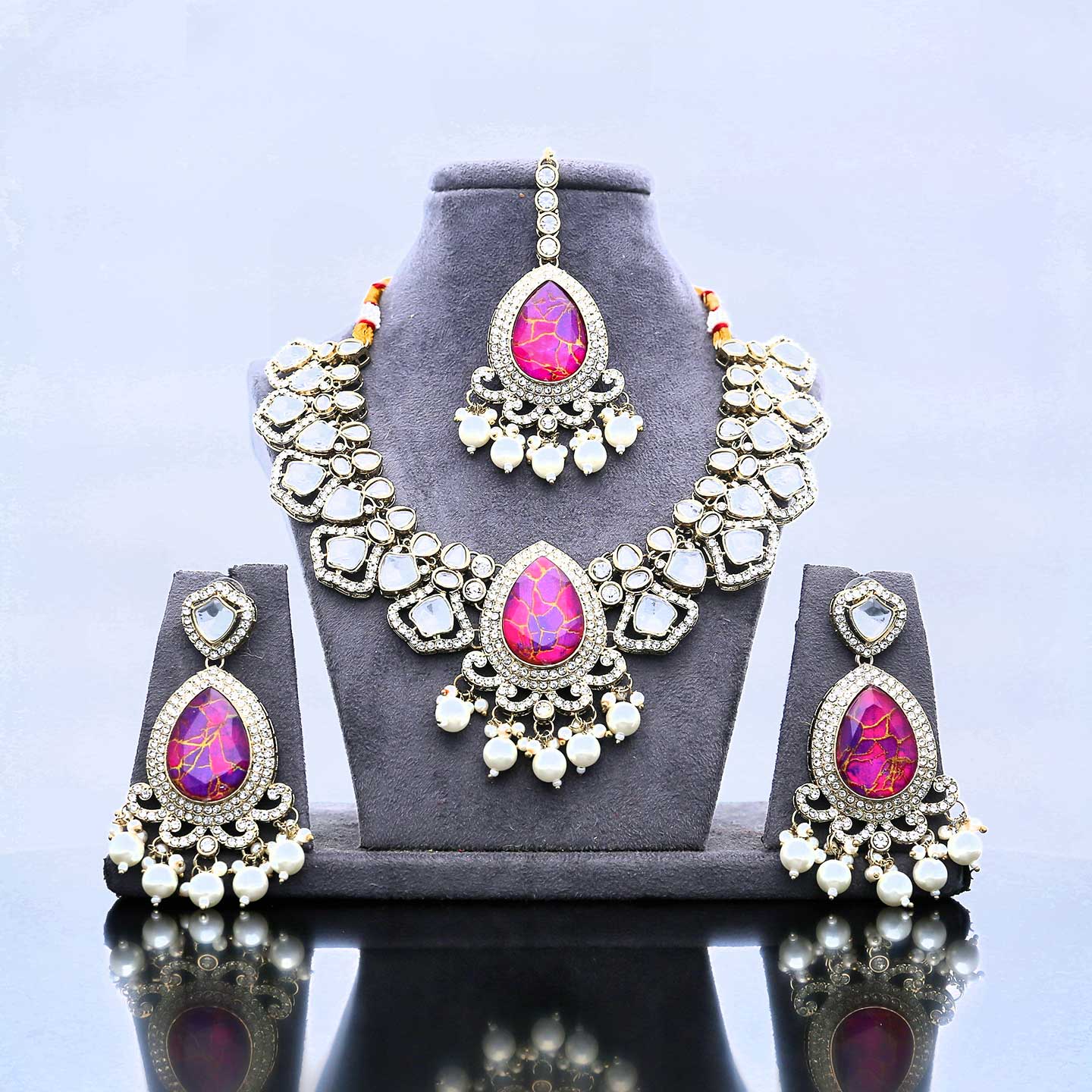 Kundan & Pearl Bridal Necklace Set - ESKU302102047