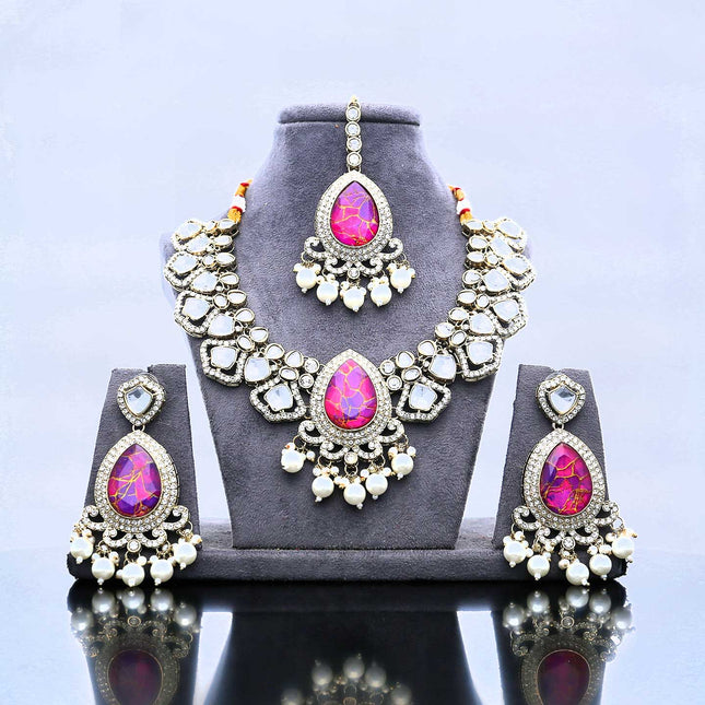 Kundan & Pearl Bridal Necklace Set - ESKU302102047