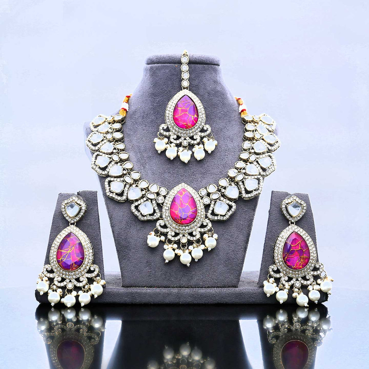 Kundan & Pearl Bridal Necklace Set - ESKU302102047