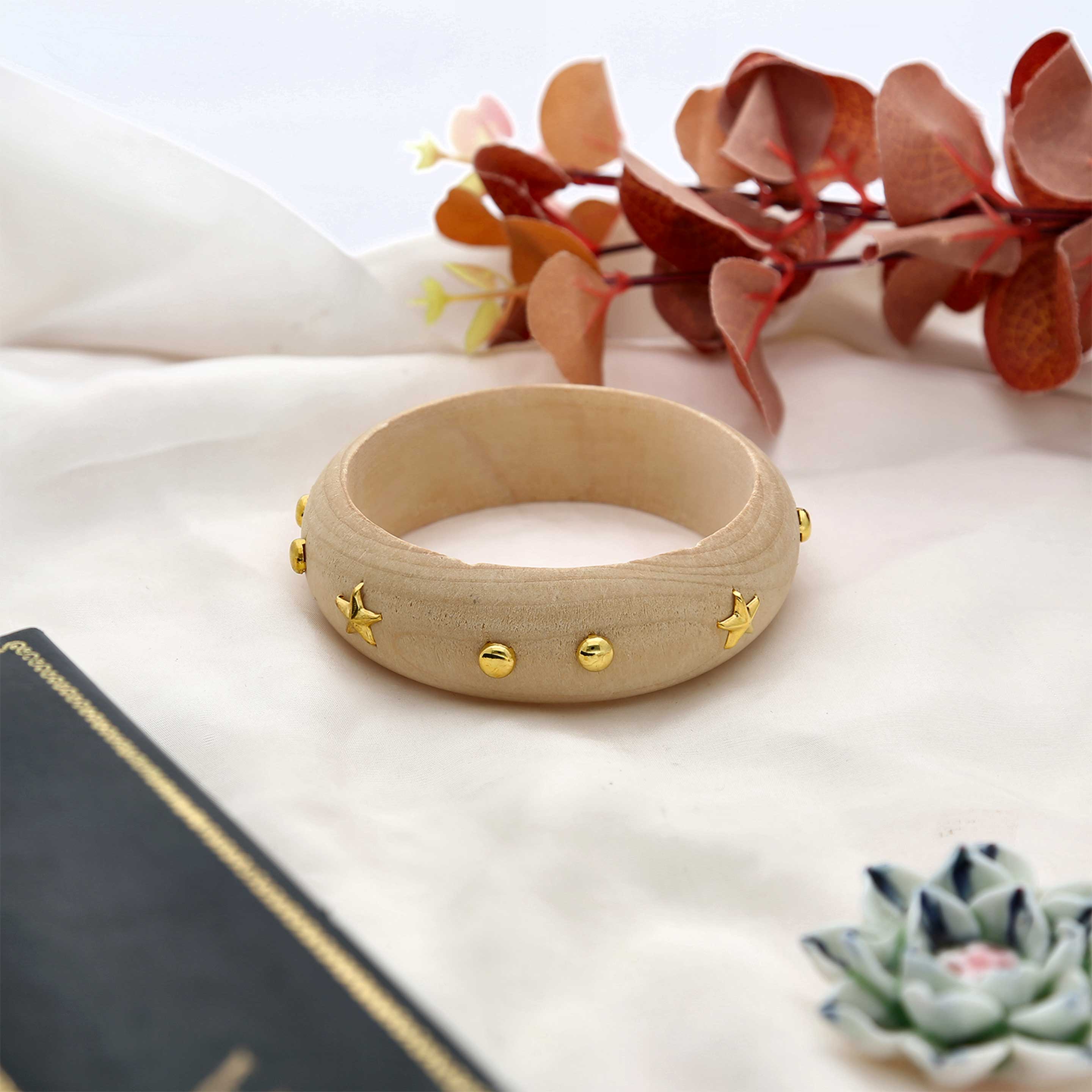 Brass Studded Wooden Bangle - ESKU302202958