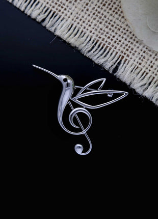Hummingbird Treble Clef Brooch - ESKU302303158