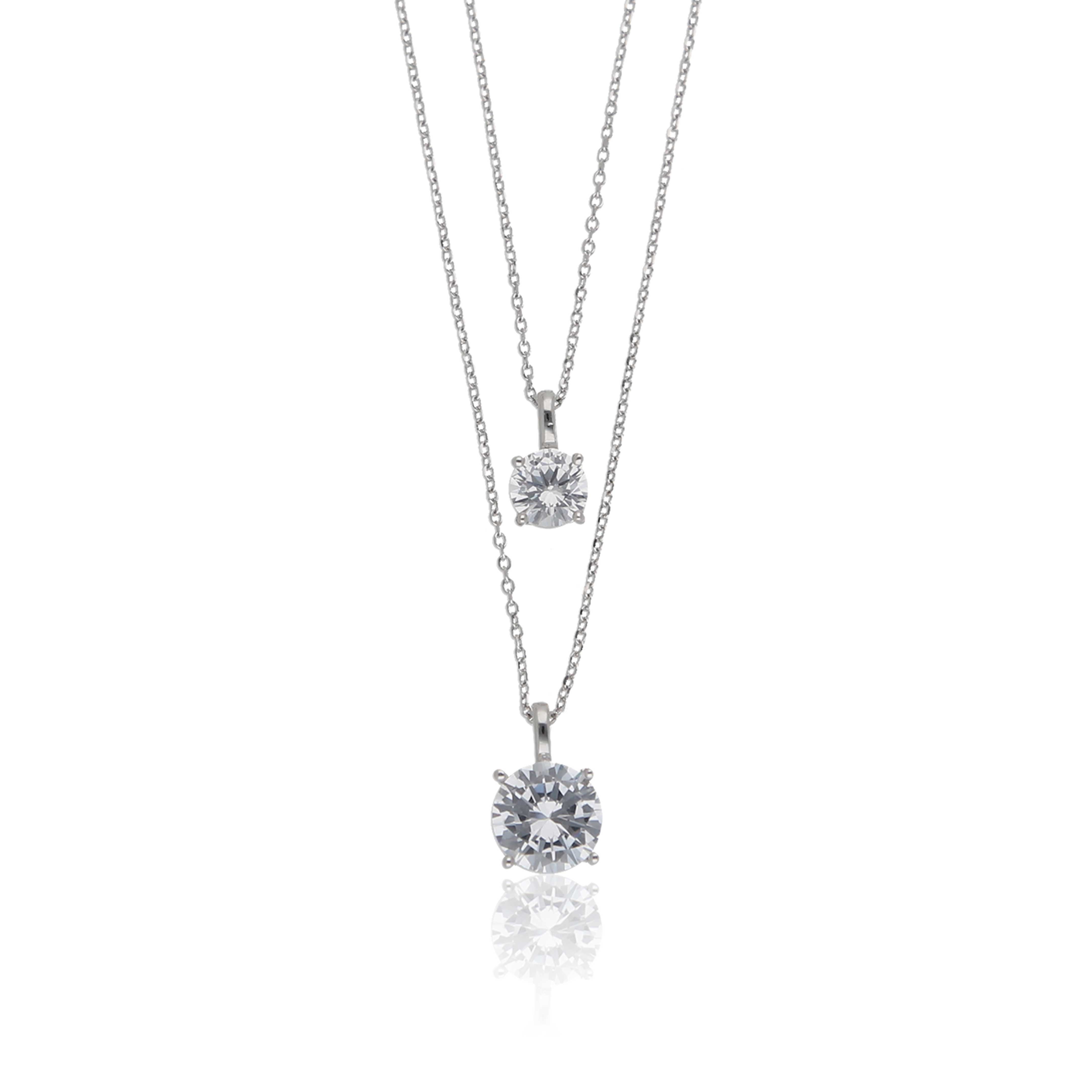 Crystal Layered Silver Necklace - ESKU302303180