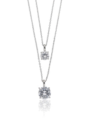 Crystal Layered Silver Necklace - ESKU302303180