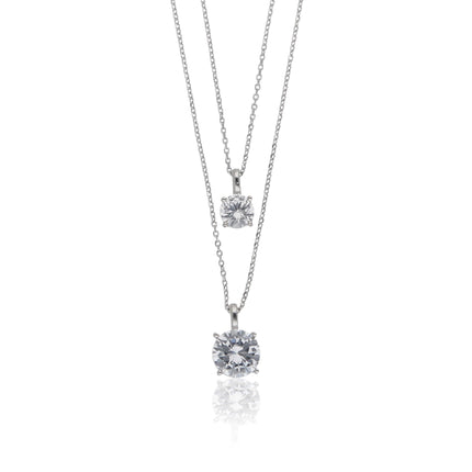 Crystal Layered Silver Necklace - ESKU302303180