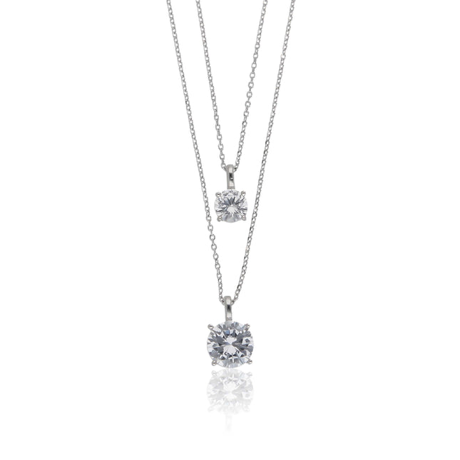 Crystal Layered Silver Necklace - ESKU302303180