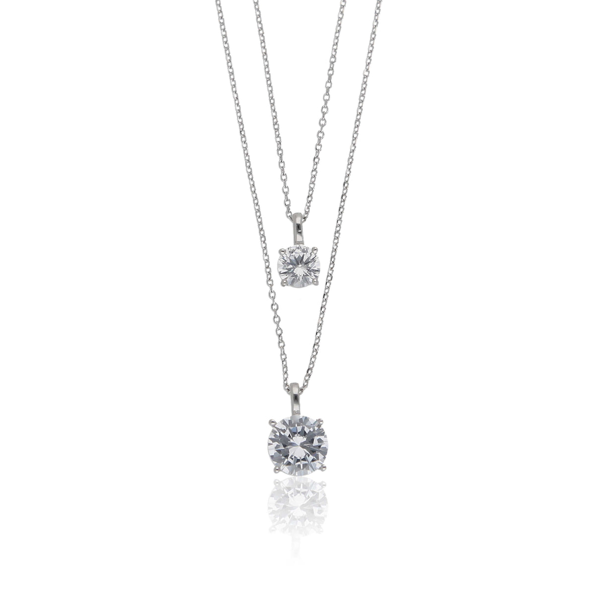 Crystal Layered Silver Necklace - ESKU302303180