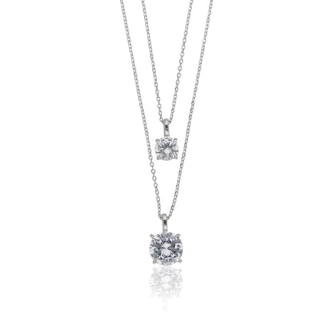 Crystal Layered Silver Necklace - ESKU302303180