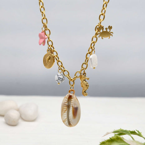Seahorse Crab Conch Pendant Necklace - ESKU302303187