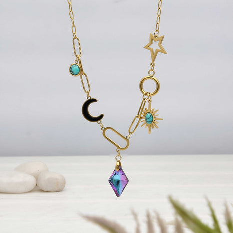 Colorful Heart Moon Star Necklace - ESKU302303197