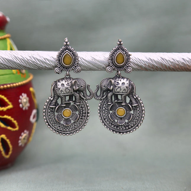 Elephant Oxidised Earrings - ESKU302303244