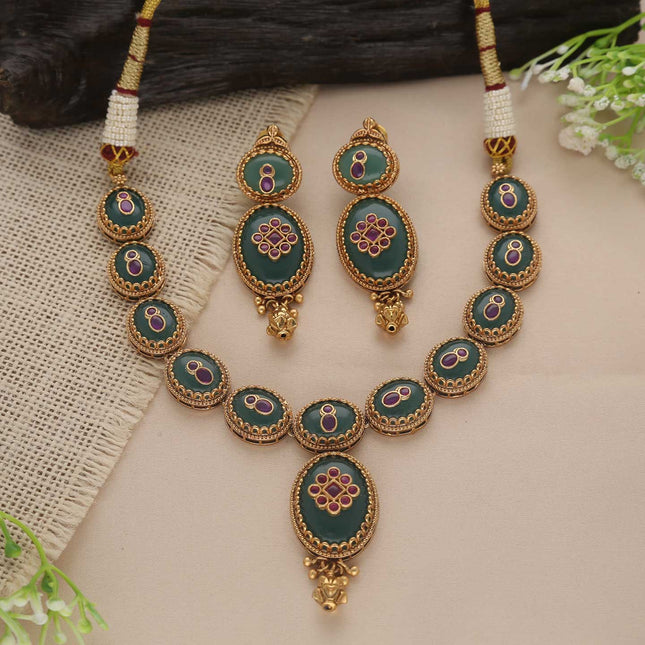 Green Teardrop Necklace Set - ESKU30250617