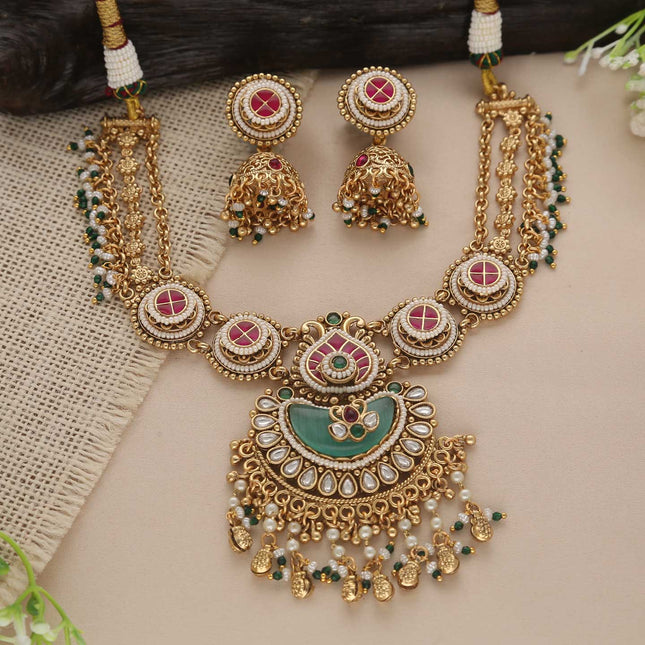 Kundan & Enamel Necklace Set - ESKU30250620