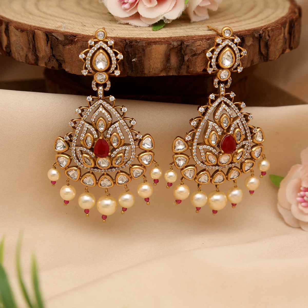 Ethnic Kundan Drop Earrings - ESKU30250628
