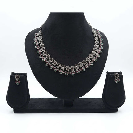 Oxidised Floral Necklace Set - ESKU30250855