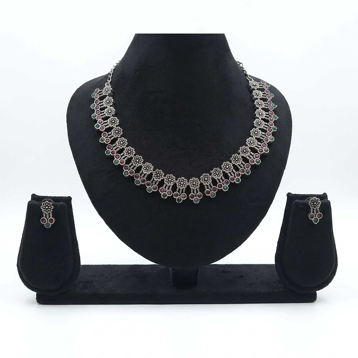 Oxidised Floral Necklace Set - ESKU30250855
