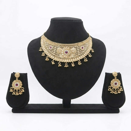 Party Wear Golden Necklace Set - ESKU30250864
