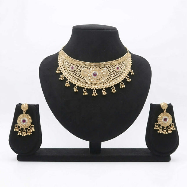 Party Wear Golden Necklace Set - ESKU30250864
