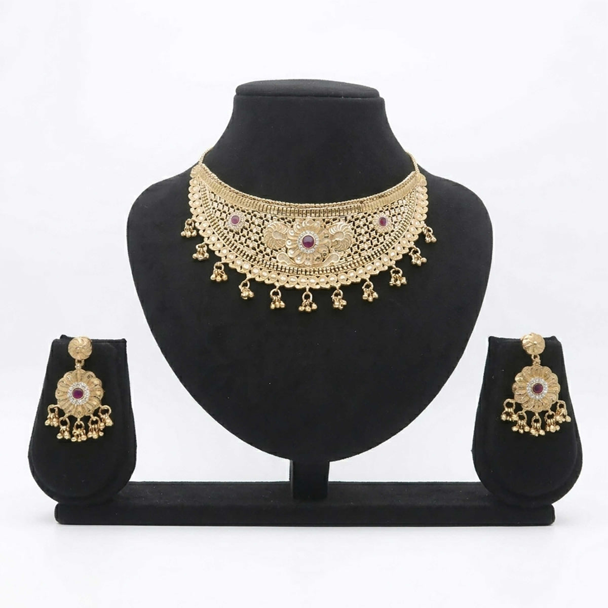 Party Wear Golden Necklace Set - ESKU30250864