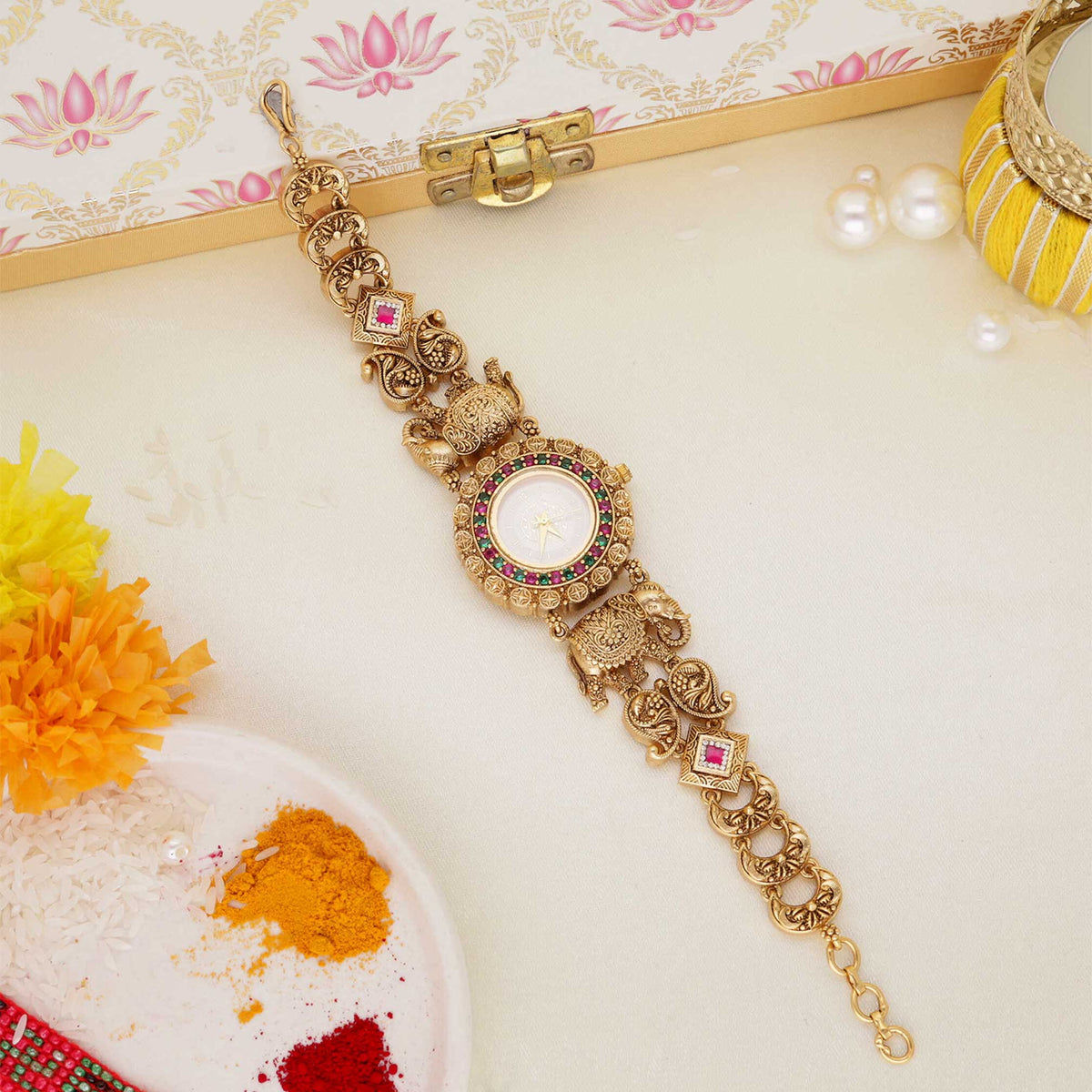 Elephant Motif Kundan Watch - ESKU30250995