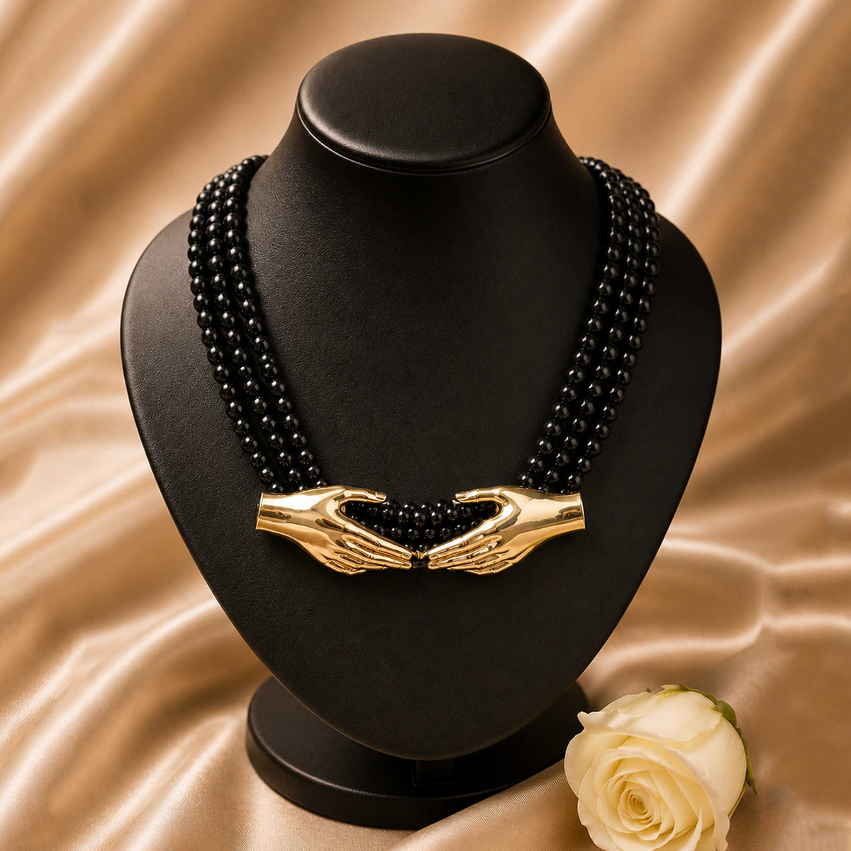 Multi-Strand Black Bead Statement Necklace - ESKU30251115