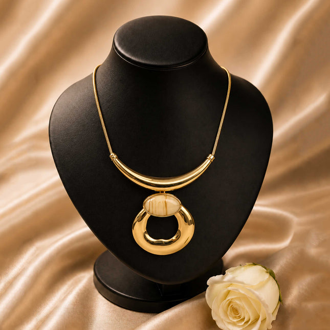 Smooth Cream Toned Stone Necklace - ESKU30251117