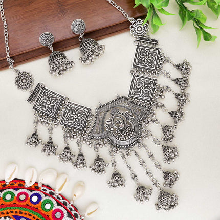 Peacock Motifs Hanging Ghungroos Necklace - ESKU30251135