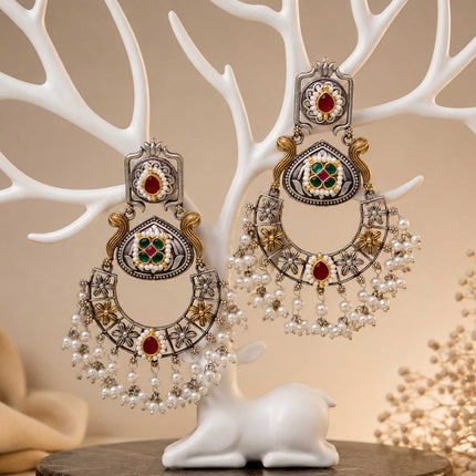 Oxidised 2 Tone Chand Bali Earring - ESKU30251147