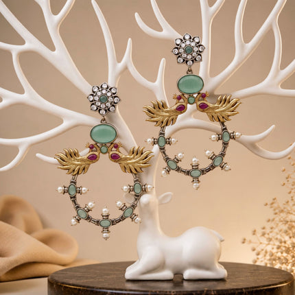 Peacock Oxidised Long Earrings 
 - ESKU30251149