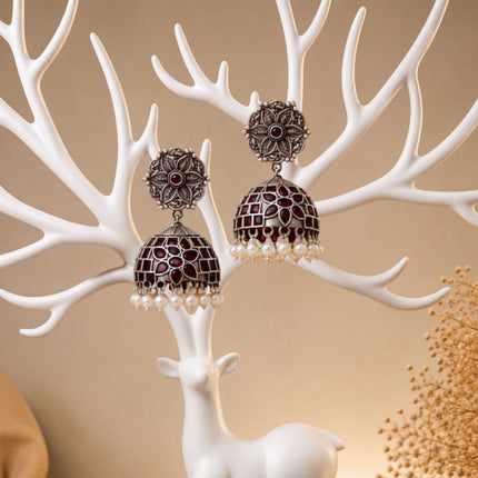 Oxidised Floral Jhumka Earrings - ESKU30251151