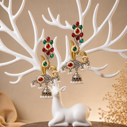 Oxidised Peacock Earring With 2 Tone Plating - ESKU30251152