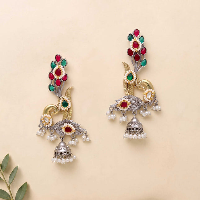 Oxidised Peacock Earring With 2 Tone Plating - ESKU30251152