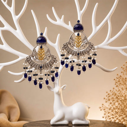Leaf Shape Oxidized Silver Long Earring - ESKU30251153